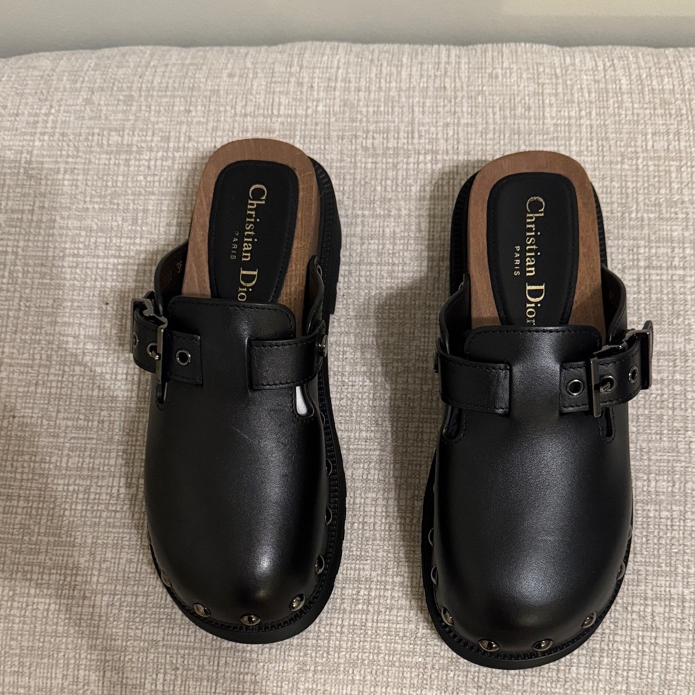 Dior Black Leather Mules